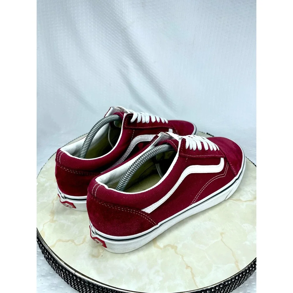 Vans Suede Canvas Skate Shoes Mens 10 Burgundy Low Top Streetwear Retro Sneakers